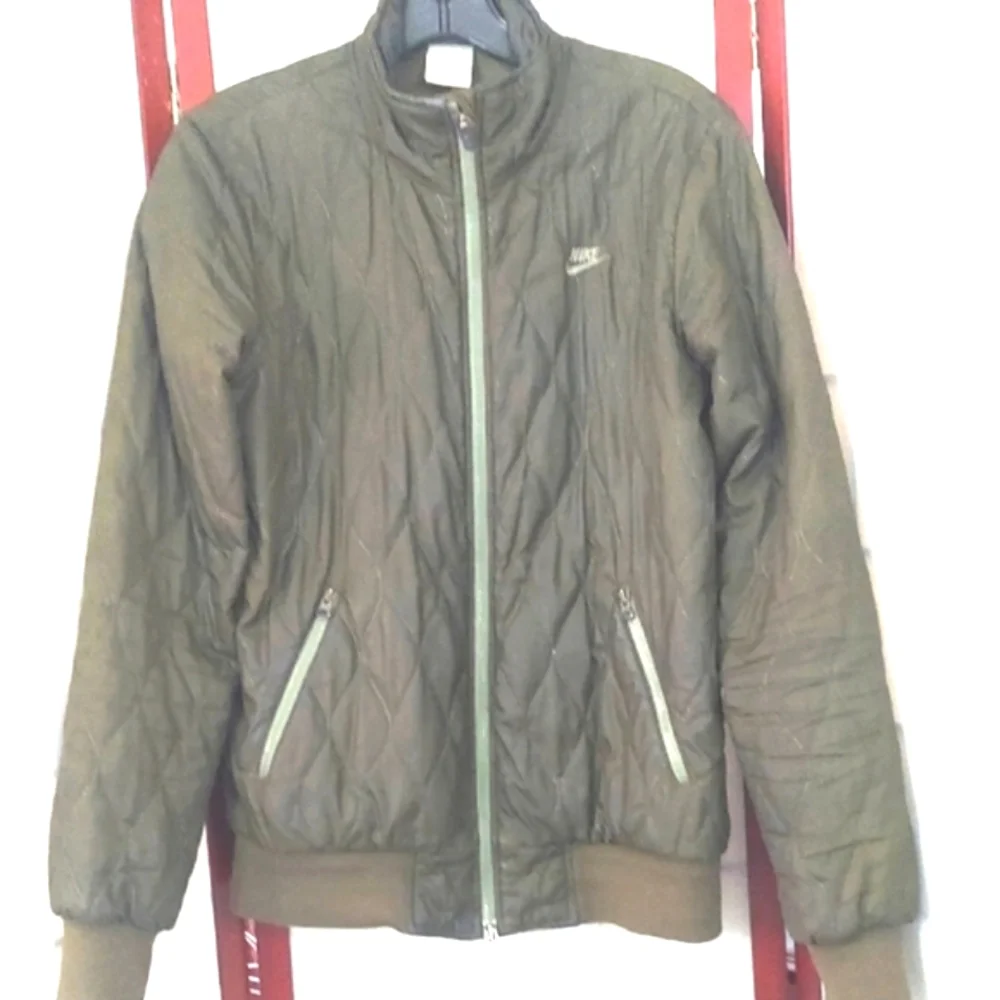 Nike Womens Olive Green Quilted Zip Up Jacket Sz M